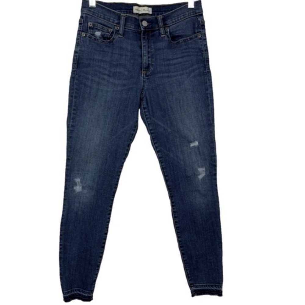 Gap Dark Indigo Stretch True Skinny Raw Hem Jeans Distressed